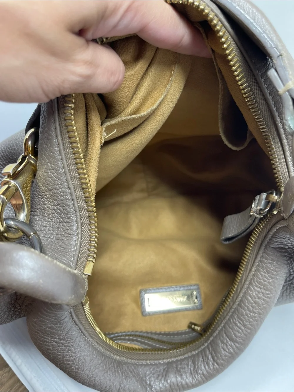 Jimmy Choo Taupe Leather Hobo Skybag